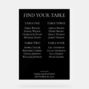 Plan de table de mariage moderne noir et blanc