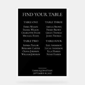 Plan de table de mariage moderne noir et blanc