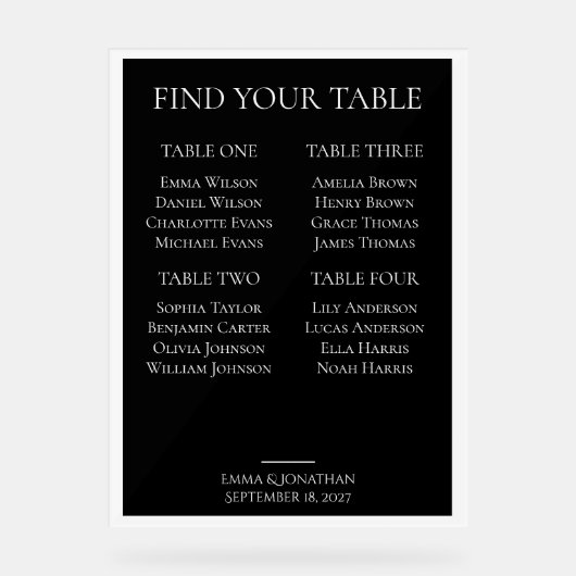 Plan de table de mariage moderne noir et blanc (Recto)