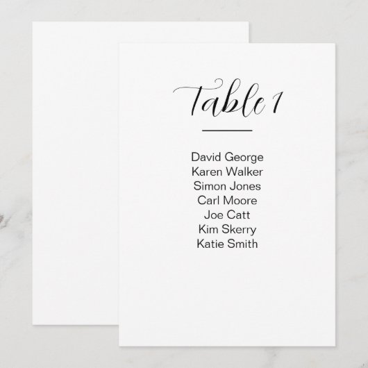 Plan de table de mariage moderne numéro de table (Devant / Derrière)