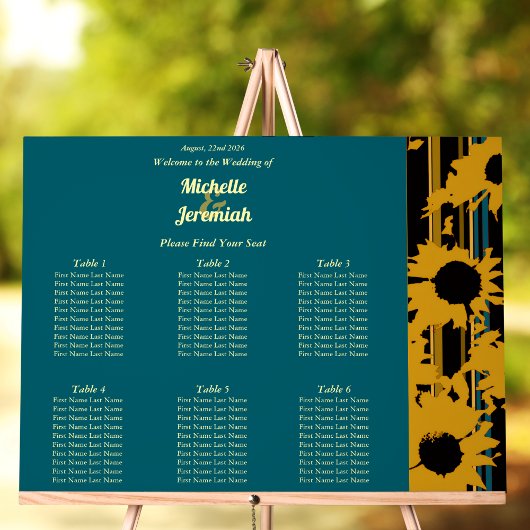 Plan de table de mariage moderne Tournesol Bleu sa