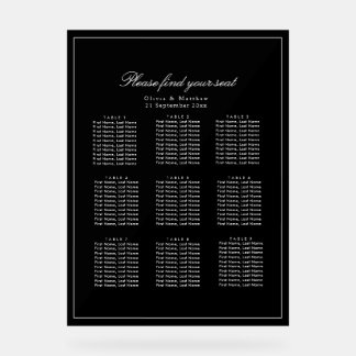 Plan de table de mariage noir minimaliste de luxe