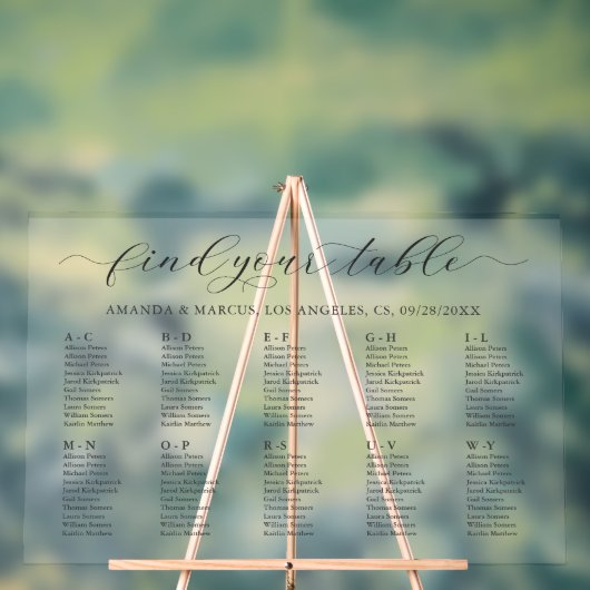 Plan de table de mariage simple par ordre alphabét (Neutre)