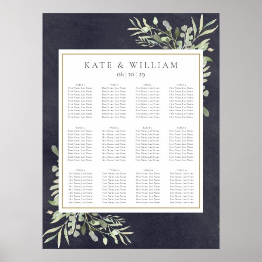 Plan de table de mariage tableau noir avec verdure (Devant)