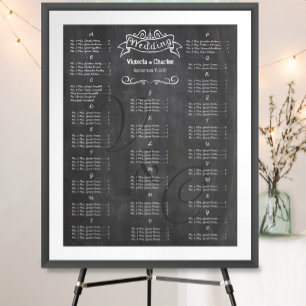 Plan de table de mariage vintage sur tableau noir