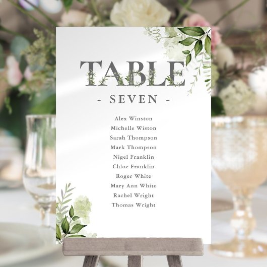 Plan de table de numéros de table de typographie d