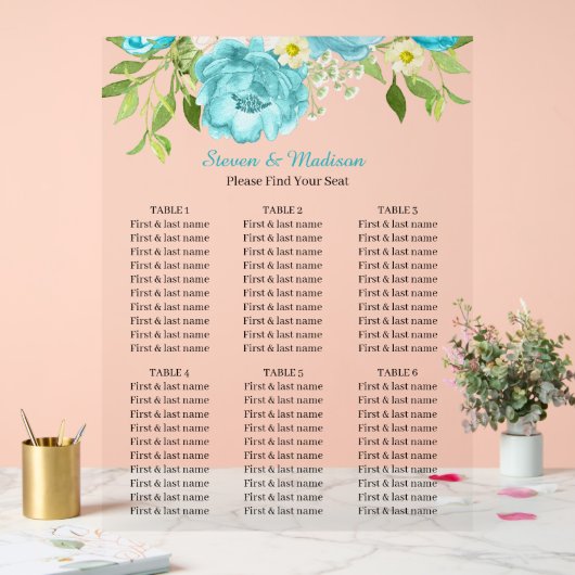 Plan de table de réception de mariage aqua et flor (Mariage)