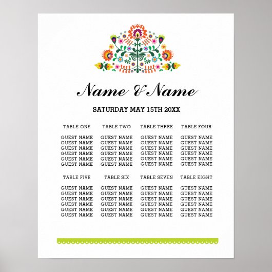Plan de table Fiesta Poster du jour de mariage 8 p (Devant)