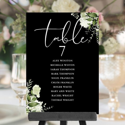 Plan de table floral avec verdure Numéro de table