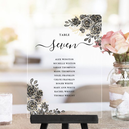 Plan de table floral gothique numéro de table en a