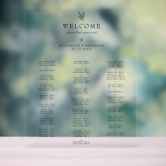 Plan de table minimaliste Mariage Alphabétique (Neutre)