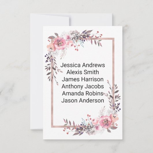 Plan de table numéro de table Rose et Or rose (Dos)