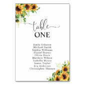 Plan de table numéro tournesol pour le mariage (Dos)