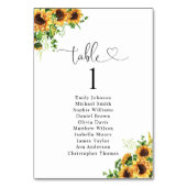 Plan de table numéro tournesol pour le mariage (Dos)