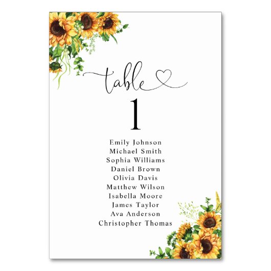 Plan de table numéro tournesol pour le mariage (Par défaut)