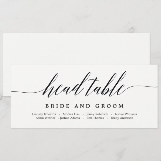 Plan de table tête de table carte - Écriture moder (Devant / Derrière)