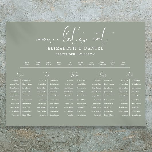 Plan de table vert sauge Mariage Tableau de sièges