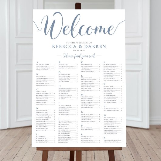 Plan de tableau alphabétique du tableau de sièges