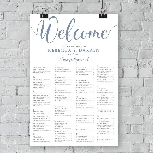 Plan de tableau alphabétique du tableau de sièges