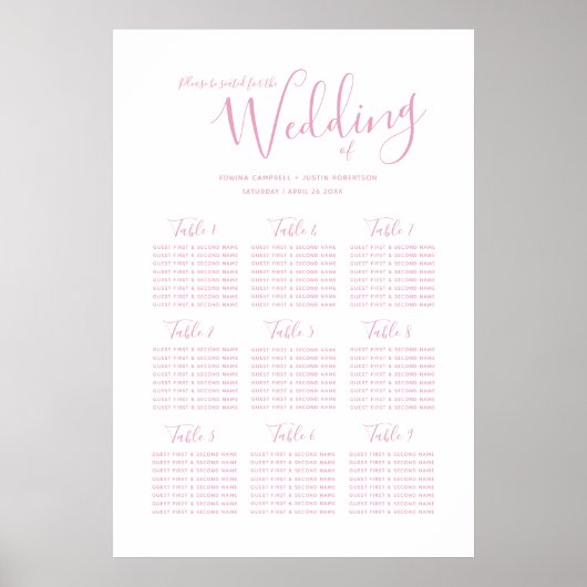 plan de tableau de script simple en rose mariage (Devant)