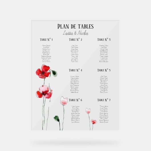 Plan de tables "Coquelicots" (Recto)