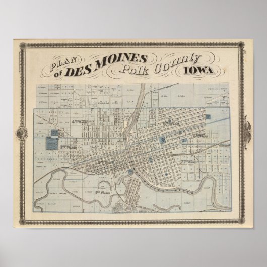 Plan Des Moines, Polk County, Iowa Poster (Voorkant)