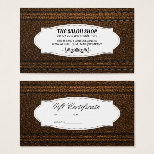 Plan en cuir | Certificat cadeau (Devant & derrière)