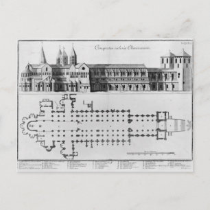 Plan en verhoging van Cluny Abbey Briefkaart