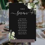 Plan Floral Noir Et Blanc Numéro De Table<br><div class="desc">Ces élégants numéros de table feuille en mariage de verdure botanique noir et blanc peuvent être personnalisés avec le plan de séjour de vos invités dans la typographie chic. Les cartes sont imprimées à l'avant et à l'arrière (recto double). Conçu par Thisisnotme©</div>