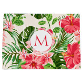 Plan floral Rouge Hibiscus Monogramme L Sac cadeau (Devant)