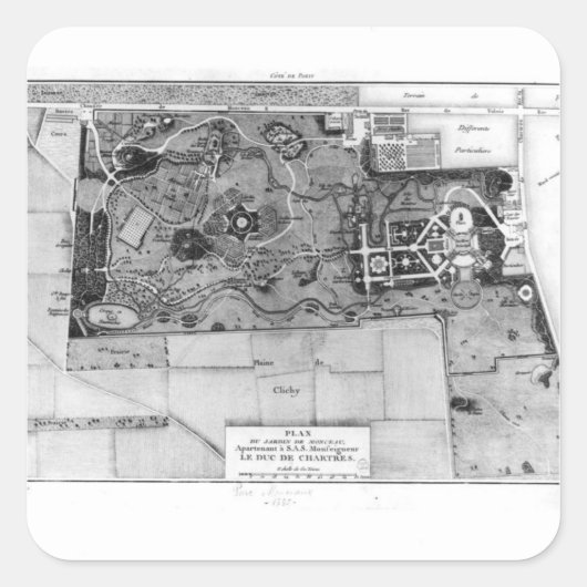 Plan Parc Monceau in Parijs Vierkante Sticker (Voorkant)