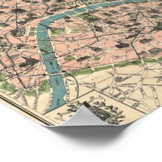 Plan Paris en zes monumenten Poster (Hoek)