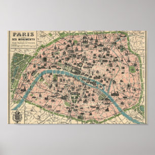 Plan Paris en zes monumenten Poster