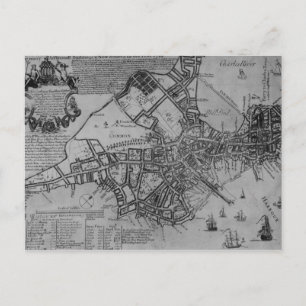 Plan van Boston, New England, 1739 Briefkaart