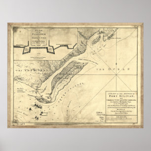 Plan van de Attack Fort Sulivan Map (28 juni 1776) Poster