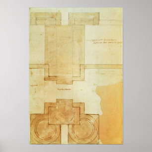 Plan van de drum van de koepel van de kerk poster