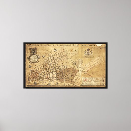Plan van de New York-kaart (1755) Canvas Afdruk (Voorkant)