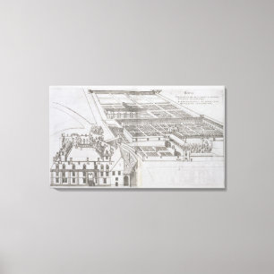 Plan van de omsloten tuinen en Chateau de Gaillo Canvas Afdruk