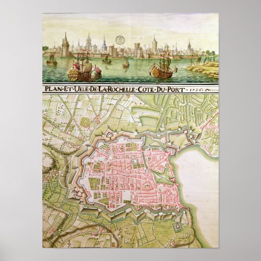 Plan van de stad La Rochelle, 1736 Poster (Voorkant)