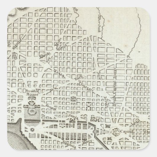 Plan van de stad Washington Vierkante Sticker (Voorkant)