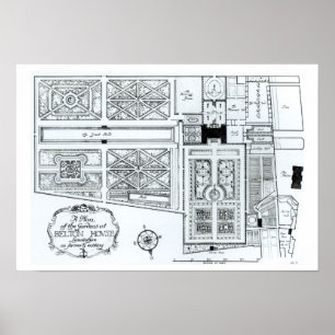 Plan van de tuinen in Belton House, Lincolnshir Poster