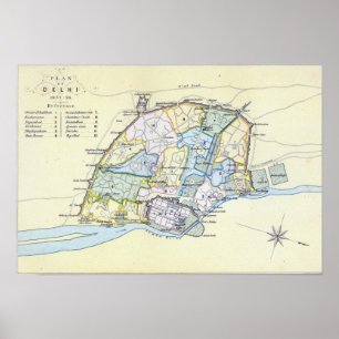 Plan van Delhi 1857-58, gegraveerd door Guyot & Poster