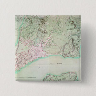 Plan van New York, 1776 Vierkante Button 5,1 Cm