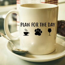 Plan voor de dag koffie, hond, wijn, mok