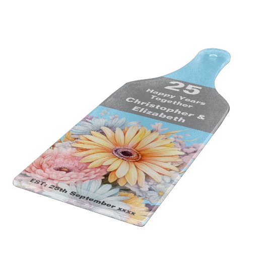 Planche À Découper 25e anniversaire argent floral bleu (Coin)