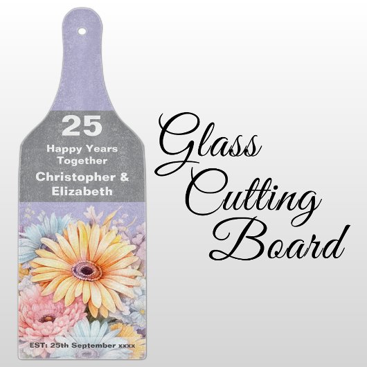 Planche À Découper 25e anniversaire argent floral violet