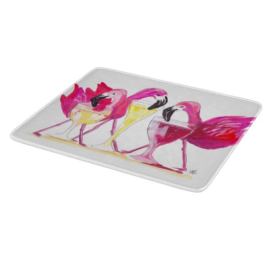 Planche À Découper 3 Flamants roses Panneau de découpe en verre (Coin)