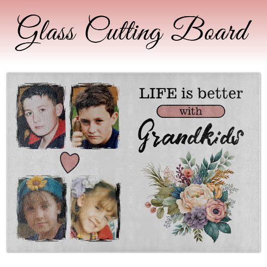 Planche À Découper 4 petits-enfants photo rose floral