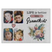 Planche À Découper 4 petits-enfants photo rose floral (Devant)
