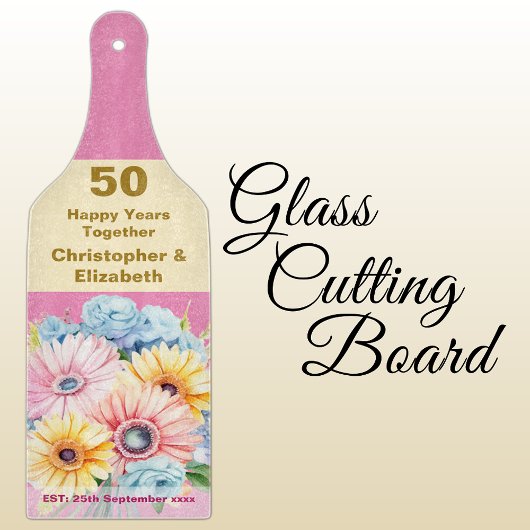 Planche À Découper 50e anniversaire or rose floral